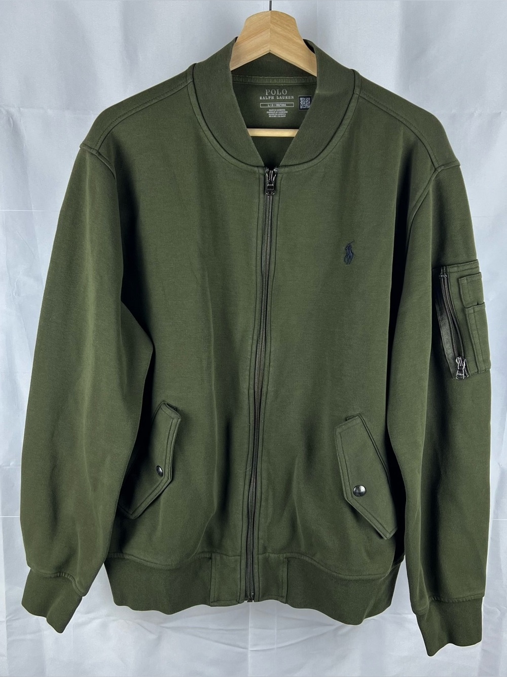 Men's Polo Ralph Lauren Olive Iconic Double Knit Fleece Tech Bomber Jacket L